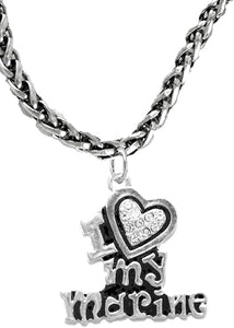 Marine I Love My Marine, Crystal Heart, Adjustable Necklace, Hypoallergenic, Safe-Nickel, Lead, Free