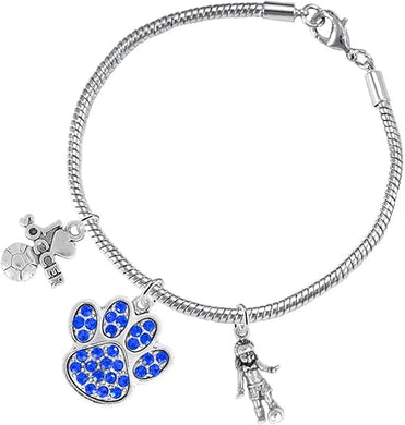 The, Soccer Jewelry Blue Crystal Paw Hypoallergenic Adjustable, Safe-Nickel, Lead Free