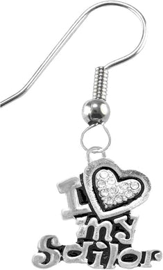 Navy, I Love My Sailor, Crystal Heart Earring, Hypoallergenic, Safe-Nickel, Lead, Free