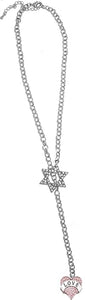 Jewish Love Crystal Heart, Through A Crystal Star Of David, Rolo Chain Necklace Hypoallergenic, Safe-Nickel, Lead, And Cadmium Free