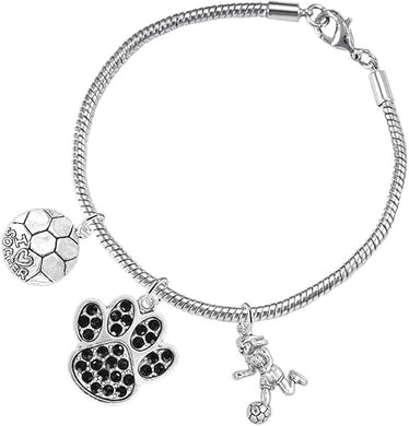 The, Soccer Jewelry Black Crystal Paw Hypoallergenic Adjustable, Safe-Nickel, Lead Free