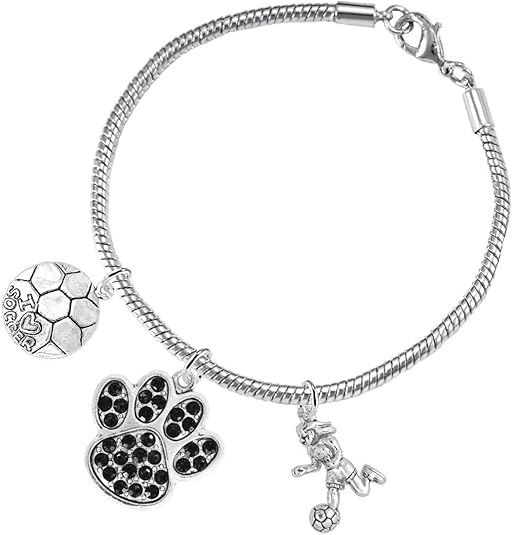The, Soccer Jewelry Black Crystal Paw Hypoallergenic Adjustable, Safe-Nickel, Lead Free