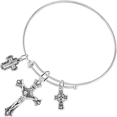 Crucifix Christian, 3 Charm Adjustable Bracelet Hypoallergenic, Safe-Nickel, Lead, Free