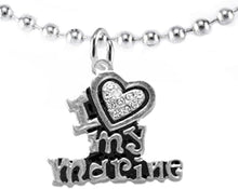 Marine I Love My Marine, Crystal Heart, Adjustable Necklace, Hypoallergenic, Safe-Nickel, Lead, Free