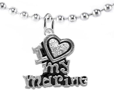 Marine I Love My Marine, Crystal Heart, Adjustable Necklace, Hypoallergenic, Safe-Nickel, Lead, Free