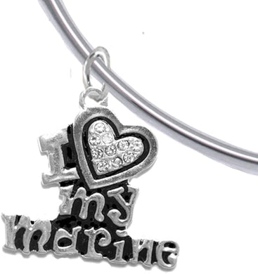 Marine I Love My Marine, Crystal Heart, Bracelet, Hypoallergenic, Safe-Nickel, Lead, Free