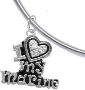 Marine I Love My Marine, Crystal Heart, Bracelet, Hypoallergenic, Safe-Nickel, Lead, Free