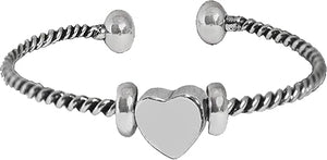 Very Small High Polished Silver Heart, 3/8ths Inch, European Designed Charm, On A Adjustable Flexible Cable Bracelet With A STERLING SILVER Finish, With Overcoat Protection, Hypoallerdenic-Safe, Nickel, Lead, Cadmium Free