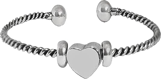 Very Small High Polished Silver Heart, 3/8ths Inch, European Designed Charm, On A Adjustable Flexible Cable Bracelet With A STERLING SILVER Finish, With Overcoat Protection, Hypoallerdenic-Safe, Nickel, Lead, Cadmium Free