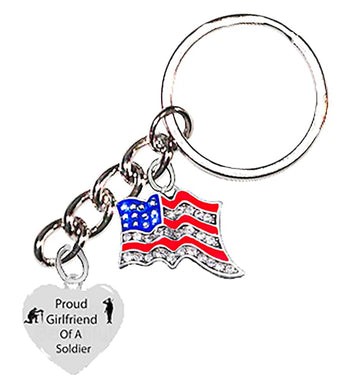 Army Soldier, Proud Girlfriend Of A Soldier, Genuine Austrian Crystal Of The American Flag, On A Silvertone Cable Keychain, What A Great Gift For Yourself, Or A Friend. ©2024