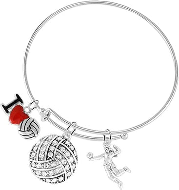 I Love Volleyball Crystal Volleyball, Adjustable, Safe-Hypoallergenic, Nickel, Lead Free