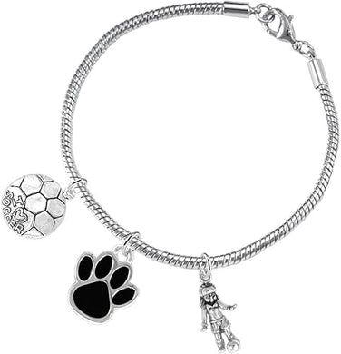 Soccer Jewelry Black Paw Hypoallergenic Adjustable, Safe-Nickel, Lead Free