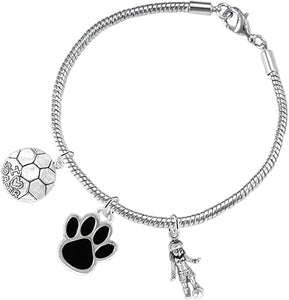 Soccer Jewelry Black Paw Hypoallergenic Adjustable, Safe-Nickel, Lead Free