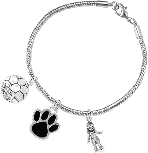 Soccer Jewelry Black Paw Hypoallergenic Adjustable, Safe-Nickel, Lead Free