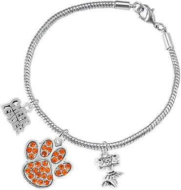 Orange Paw Crystal Cheer 3 Charm Bracelet Safe-Hypoallergenic, Nickel, Lead and Cadmium Free