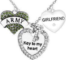 Army Girlfriend, Genuine Crystal, Key to My Heart & Girlfriend Crystal Heart, Adjustable Hypoallergenic, Safe-Nickel, Lead, Cadmium Free