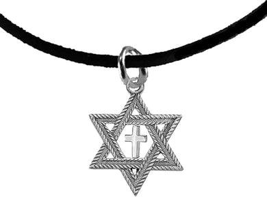 Messianic Christian Jewish Antique Silvertone Star Of David, Polished Cross, Adjustable 6 To 8.5 Inches Black Suede Bracelet, Hypoallergenic-Safe, No Nickel, Lead, Or Cadmium In The Metal