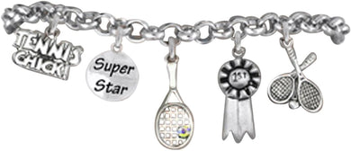 Tennis Super Star, 5 Charm Bracelet, Great Gift, Hypoallergenic, Safe-Nickel, Lead, and Cadmium Free!