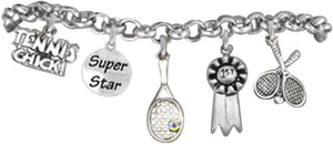 Tennis Super Star, 5 Charm Bracelet, Great Gift, Hypoallergenic, Safe-Nickel, Lead, and Cadmium Free!