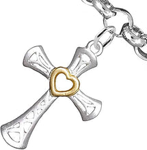 Two Tone Matt Gold Heart and Silver Cross Bracelet Hypoallergenic, Safe-Nickel, Lead, and Cadmium Free
