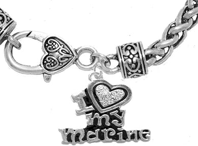 Marine I Love My Marine, Crystal Heart, Bracelet, Hypoallergenic, Safe-Nickel, Lead, Free