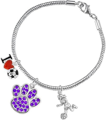 The, Soccer Jewelry Purple Crystal Paw Hypoallergenic Adjustable, Safe-Nickel, Lead Free