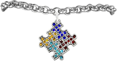 Autism Crystal Puzzle, Hypoallergenic Adjustable Bracelet. Nickel, Cadmium, and Lead Free
