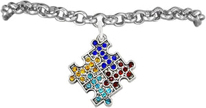 Autism Crystal Puzzle, Hypoallergenic Adjustable Bracelet. Nickel, Cadmium, and Lead Free