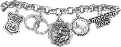 Texas Policeman American Hero 5 Charm Adjustable Hypoallergenic Bracelet Nickle, Lead Free