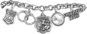 Texas Policeman American Hero 5 Charm Adjustable Hypoallergenic Bracelet Nickle, Lead Free