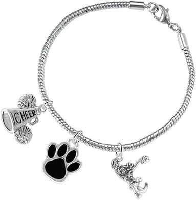 Black Paw Cheer 3 Charm Bracelet Safe-Hypoallergenic, Nickel, Lead and Cadmium Free