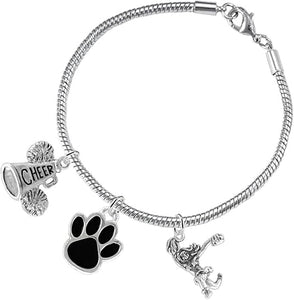 Black Paw Cheer 3 Charm Bracelet Safe-Hypoallergenic, Nickel, Lead and Cadmium Free