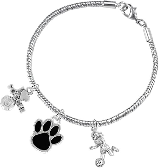 The, Soccer Jewelry Black Paw Hypoallergenic Adjustable, Safe-Nickel, Lead Free