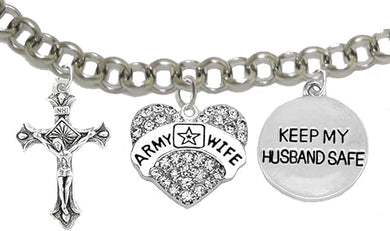 Army Wife, Keep My Husband Safe, Adjustable Hypoallergenic, Safe-Nickel, Lead, Cadmium Free