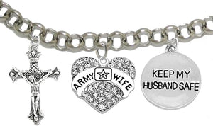 Army Wife, Keep My Husband Safe, Adjustable Hypoallergenic, Safe-Nickel, Lead, Cadmium Free