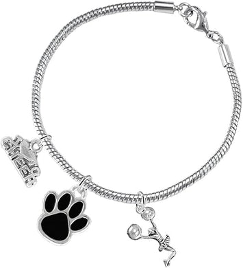 Black Paw Cheer 3 Charm Bracelet Safe-Hypoallergenic, Nickel, Lead and Cadmium Free