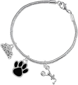 Black Paw Cheer 3 Charm Bracelet Safe-Hypoallergenic, Nickel, Lead and Cadmium Free