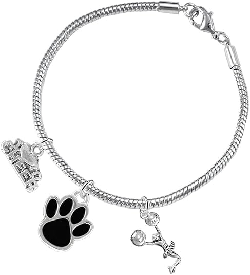 Black Paw Cheer 3 Charm Bracelet Safe-Hypoallergenic, Nickel, Lead and Cadmium Free