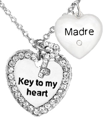 Madre, Madre Collar, Mom Jewelry, Key to My Heart and I Love You Forever, Mother's Jewelry, Mom, Wife, Jewelry, Grandma Jewelry Adjustable Neck, Hypoallergenic, Safe-Nickel, Lead, Free
