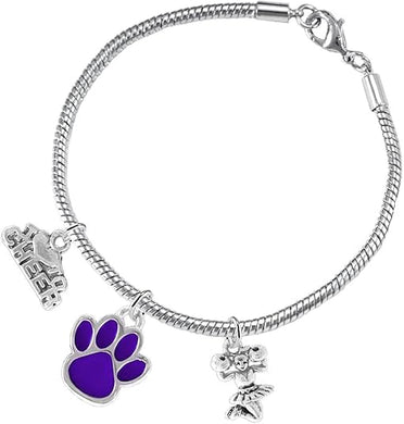 Purple Paw Cheer 3 Charm Bracelet Safe-Hypoallergenic, Nickel, Lead and Cadmium Free