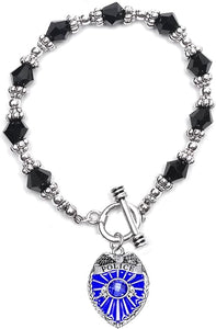 Policeman Badge Black Crystal Bracelet Hypoallergenic Nickle, Lead, and Cadmium Free,