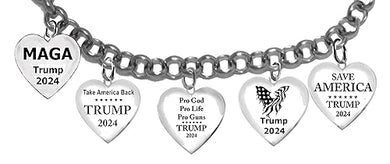 Trump, Multi Charmed Trump 2024 Adjustable Bracelet That Will Fit Everyone. What A Wonderful Gift For Yourself, Or A Friend, Or A Family Member, Or As A Donor Gift. Hypoallergenic-Safe, No Nickel,Lead