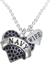 Navy Wife Blue Crystal Heart Necklace, Adjustable, Hypoallergenic, Will NOT Irritate Anyone with Sensitive Skin. Safe- Nickel, Lead and Cadmium Free