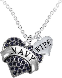 Navy Wife Blue Crystal Heart Necklace, Adjustable, Hypoallergenic, Will NOT Irritate Anyone with Sensitive Skin. Safe- Nickel, Lead and Cadmium Free