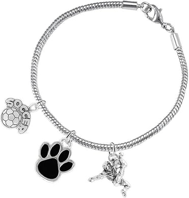The, Soccer Jewelry Black Paw Hypoallergenic Adjustable, Safe-Nickel, Lead Free