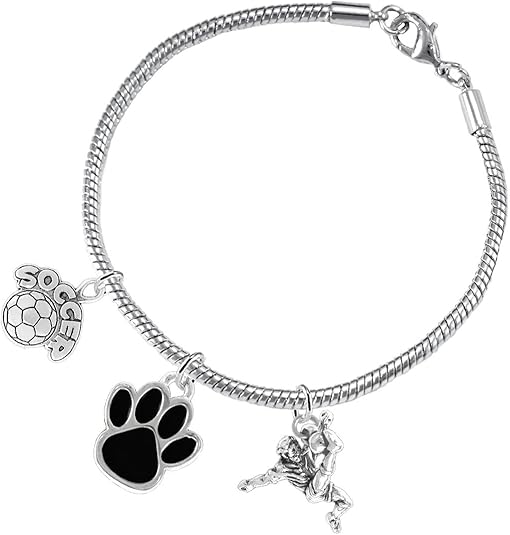 The, Soccer Jewelry Black Paw Hypoallergenic Adjustable, Safe-Nickel, Lead Free