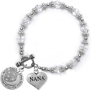 Nana, I Love You to The Moon and Back Clear Crystal Charm Bracelet, Hypoallergenic, Safe, Nickel, Lead & Cadmium Free.