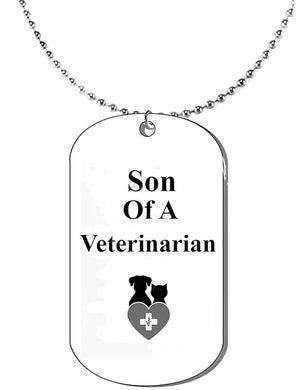 Son Of A Veternarian, Dog Tag On A Ball Chain Necklace.18 Inches. What A Great Gift For Yourself,Or Somebody Special. As A Gift No Worry About What Size They Wear. It Is Adjustable.Can be Made Smaller