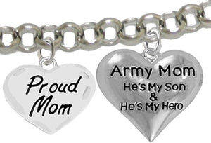 Army, Proud Mom, My Son is My Hero Adjustable Bracelet, Hypoallergenic, Safe-Nickel, Lead, Cadmium Free