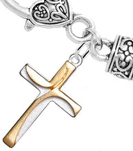 Two Tone Matt Gold and Silver Contemporary Cross Bracelet Hypoallergenic, Safe-Nickel, Lead, and Cadmium Free
